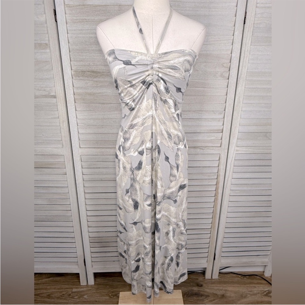 PATAGONIA "Kamala" Convertible Halter Sundress/ Maxi Skirt Gray/Beige Tropical-S